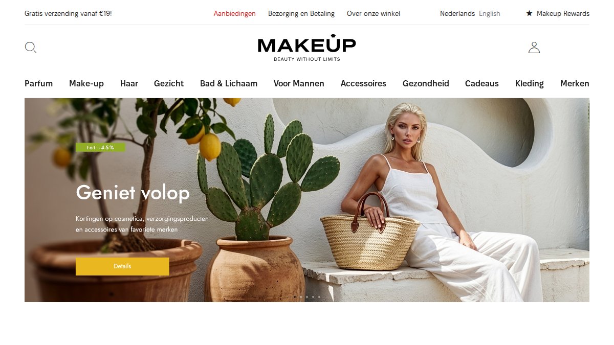 Screenshot of makeupshop.nl interface