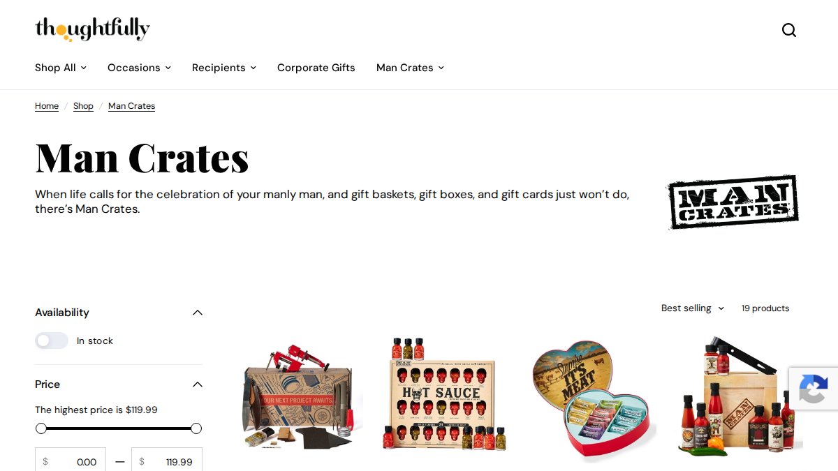 Screenshot of mancrates.com interface