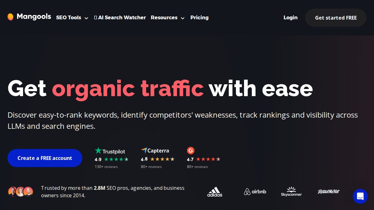 Screenshot of mangools.com interface