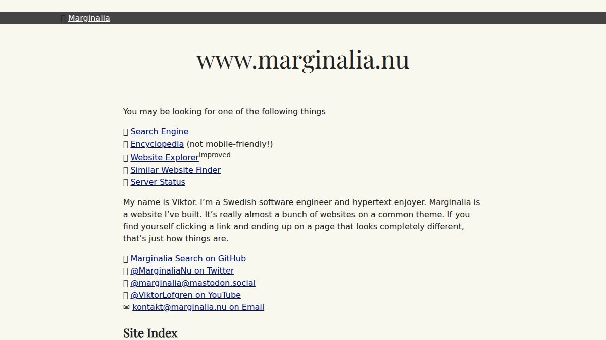 Screenshot of marginalia.nu interface