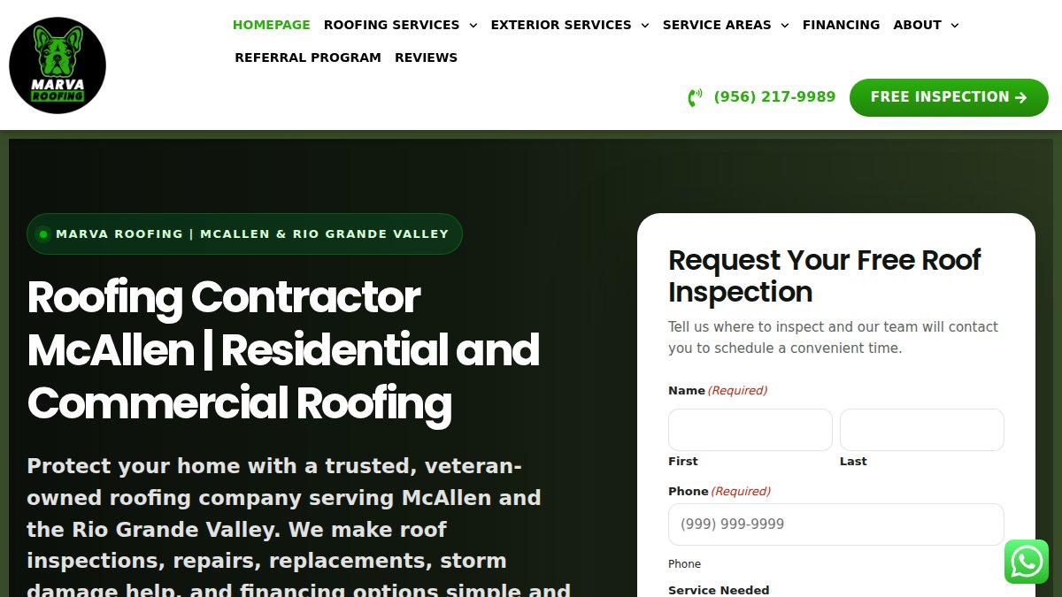 Screenshot of marvaroofing.com interface