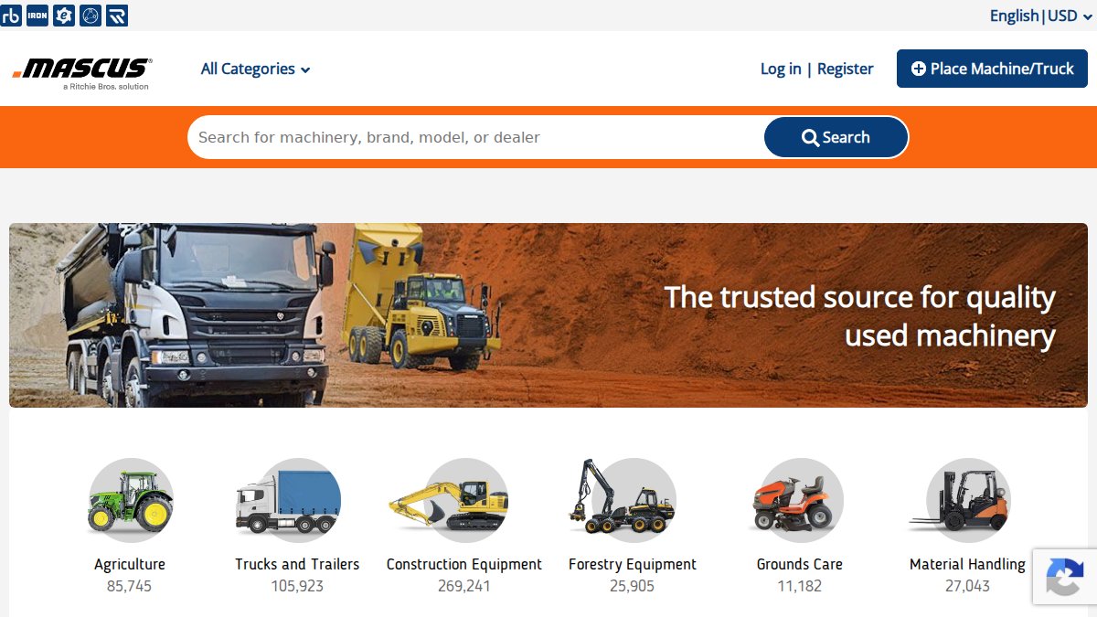 Screenshot of mascus.com interface