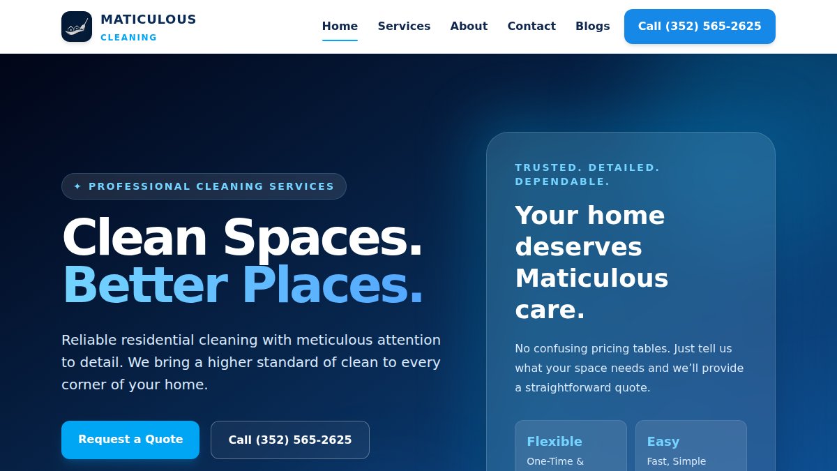Screenshot of maticulouscleaning.com interface