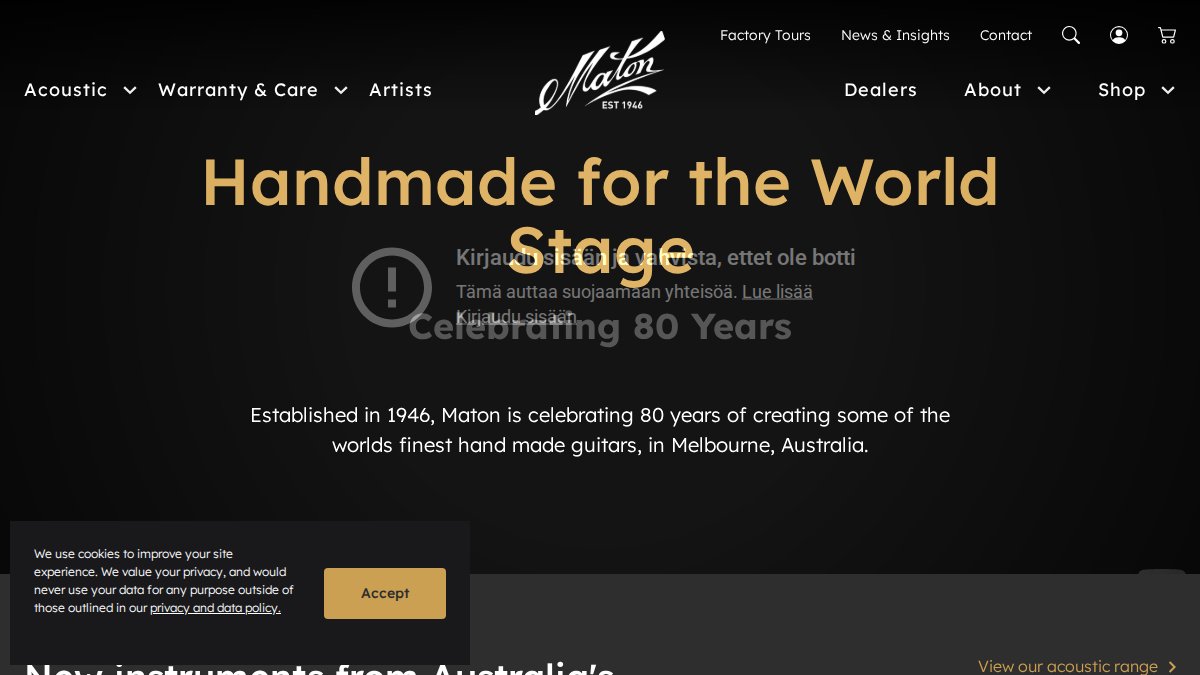 Screenshot of maton.com.au interface
