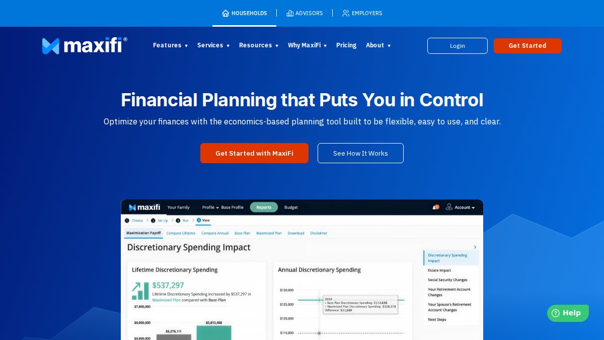 Screenshot of maxifiplanner.com interface