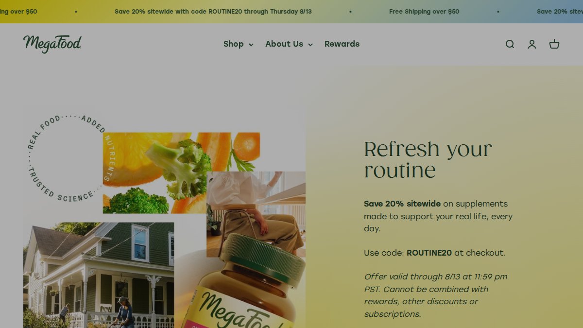 Screenshot of megafood.com interface
