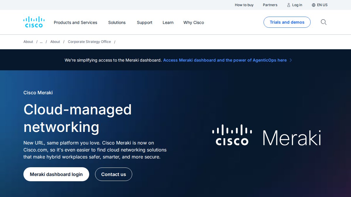 Screenshot of meraki.cisco.com interface