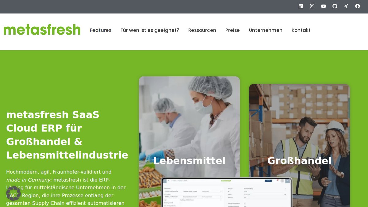 Screenshot of metasfresh.com interface