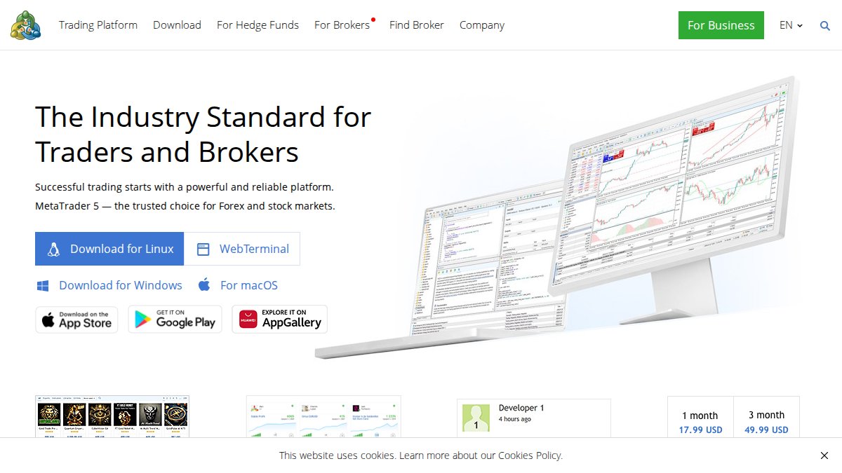 Screenshot of metatrader5.com interface