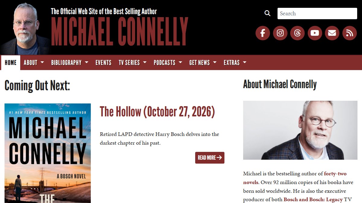 Screenshot of michaelconnelly.com interface