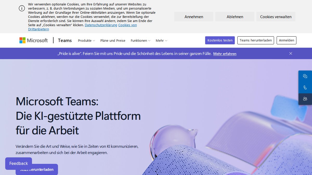 Screenshot of Microsoft Teams page on microsoft.com