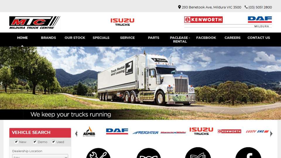 Screenshot of milduratruck.com.au interface