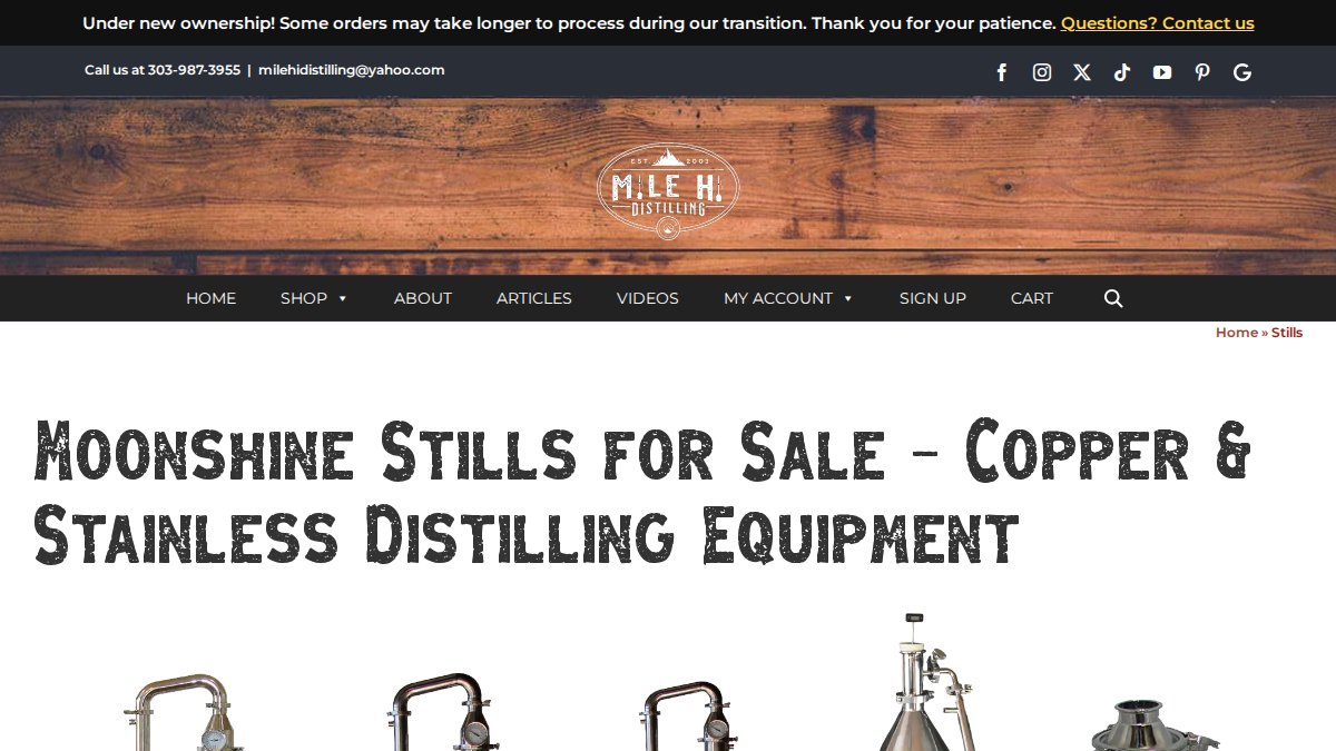 Screenshot of Stills page on milehidistilling.com