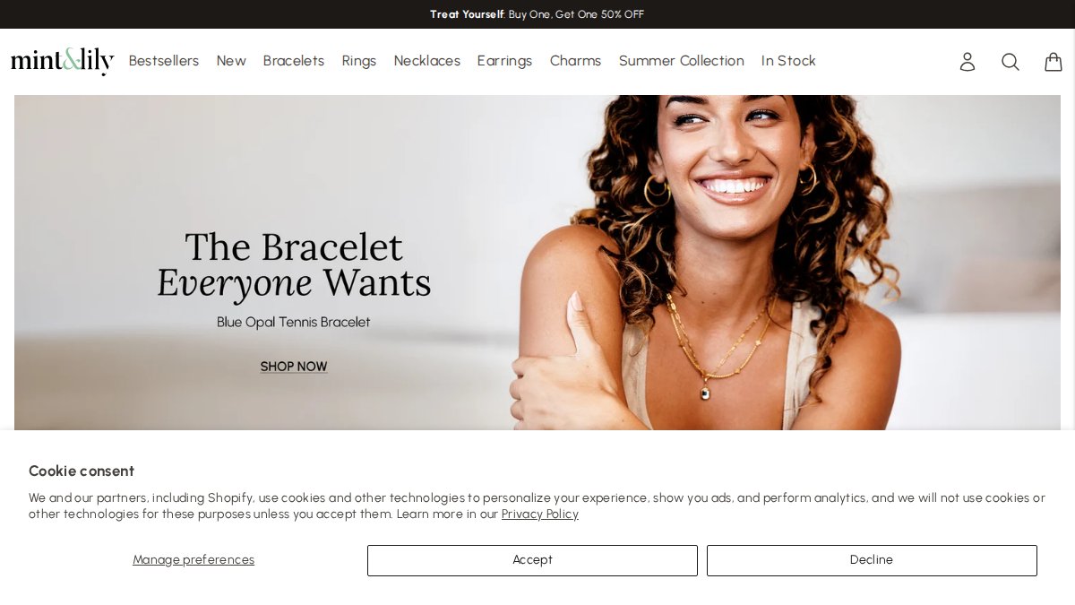 Screenshot of mintandlily.com interface