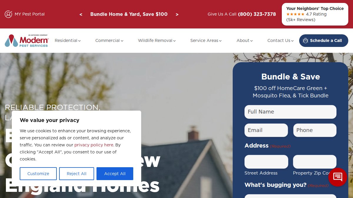 Screenshot of modernpest.com interface