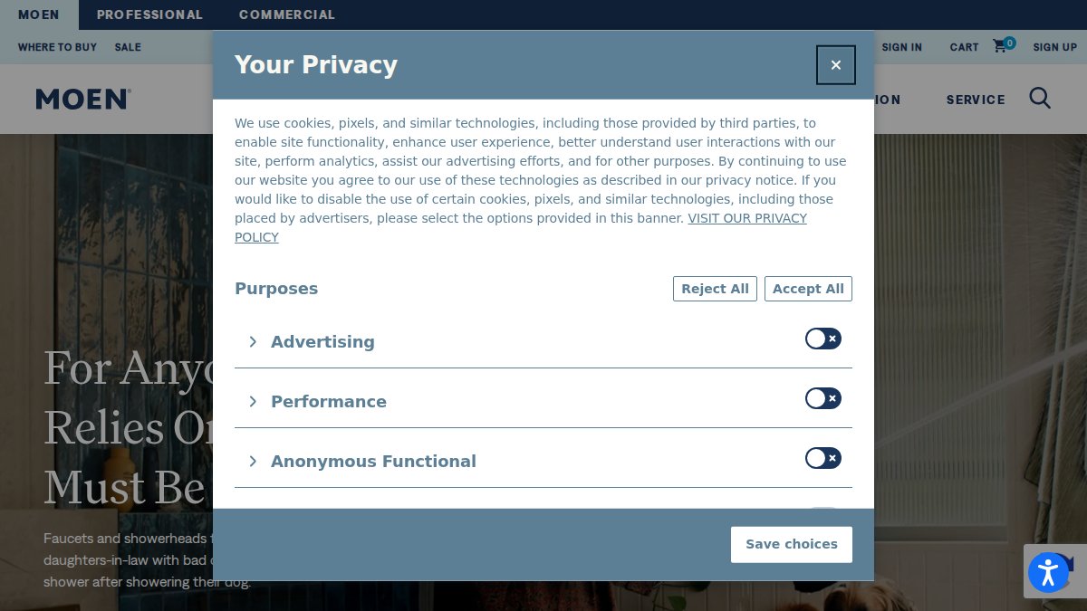 Screenshot of moen.com interface