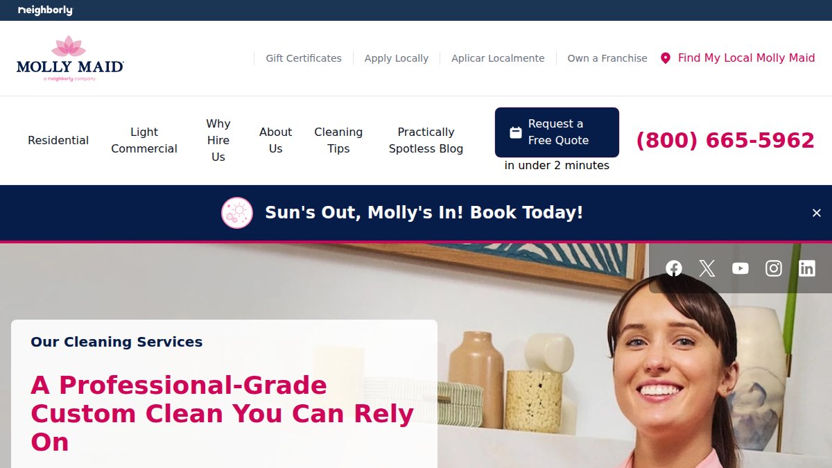 Screenshot of mollymaid.com interface