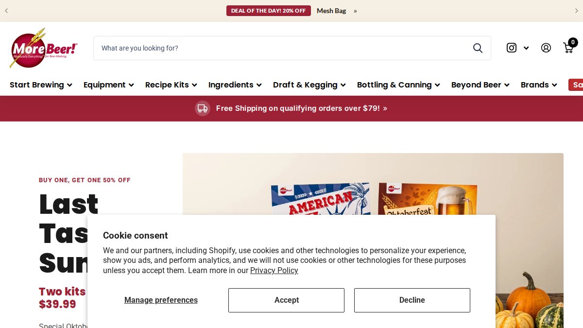 Screenshot of morebeer.com interface