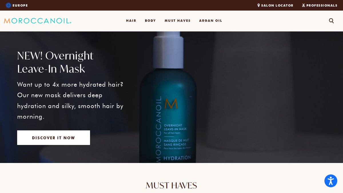 Screenshot of moroccanoil.com interface