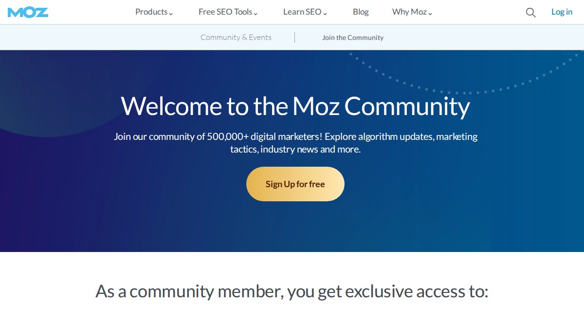 Screenshot of Community page on moz.com