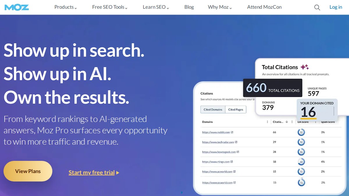 Screenshot of moz.com interface