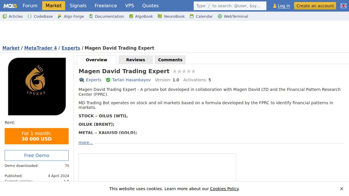 Screenshot of 115432 page on mql5.com
