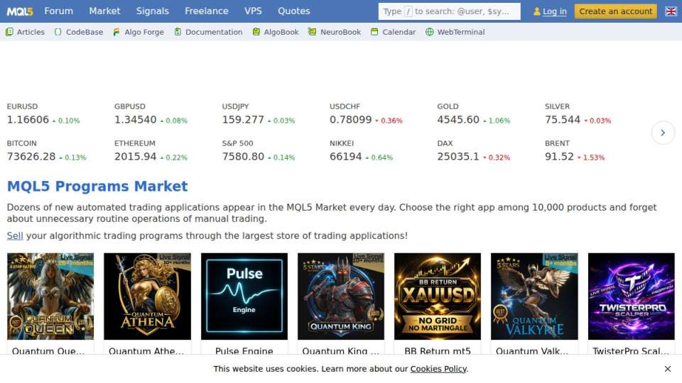 Screenshot of mql5.com interface