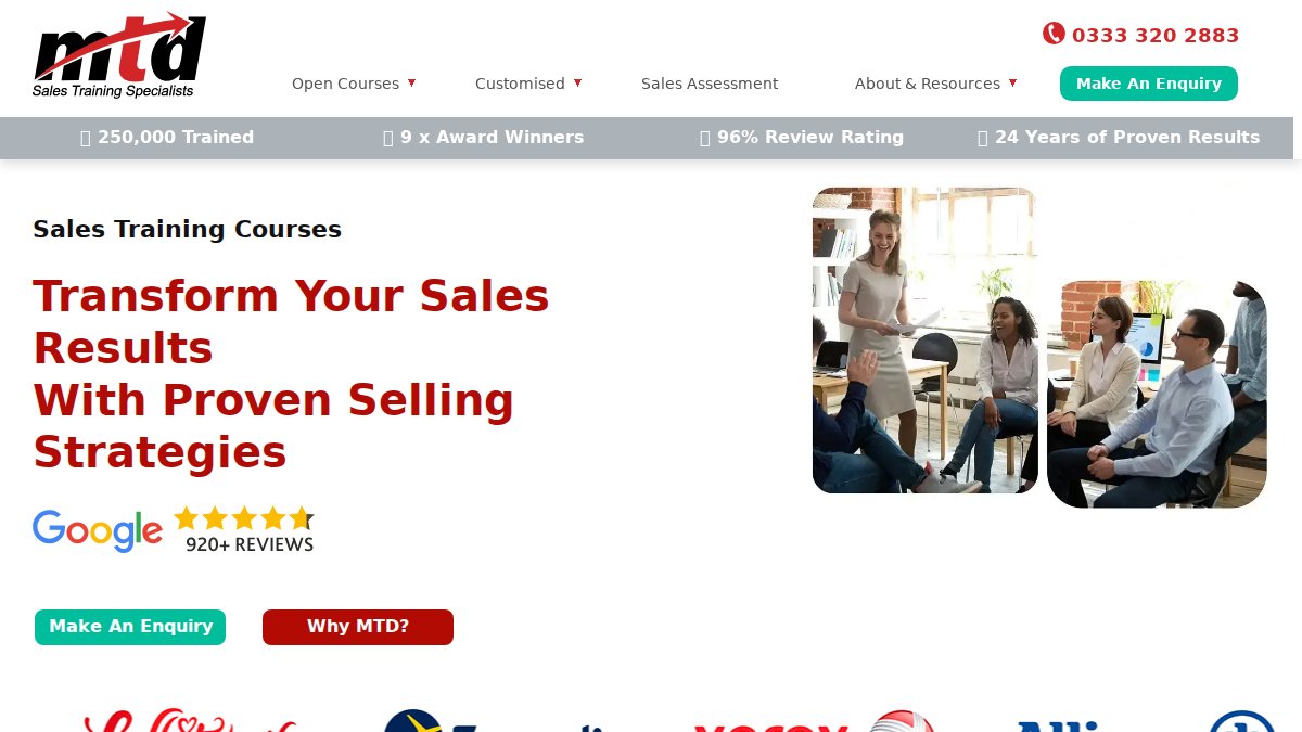 Screenshot of mtdsalestraining.com interface