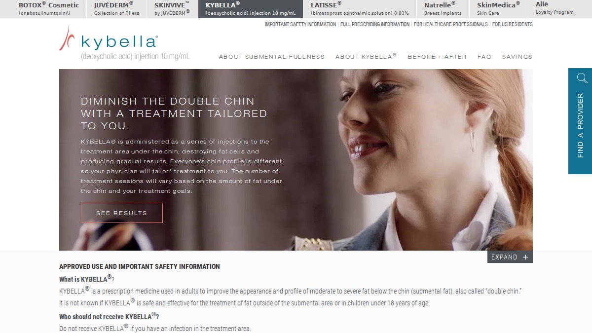 Screenshot of mykybella.com interface