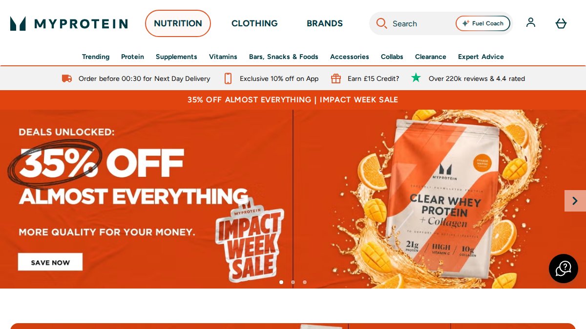 Screenshot of myprotein.com interface