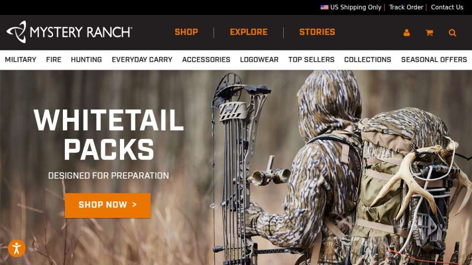 Screenshot of mysteryranch.com interface