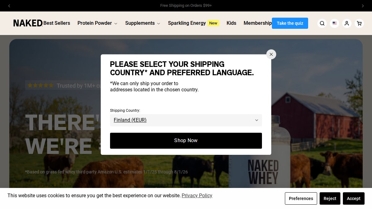 Screenshot of nakednutrition.com interface