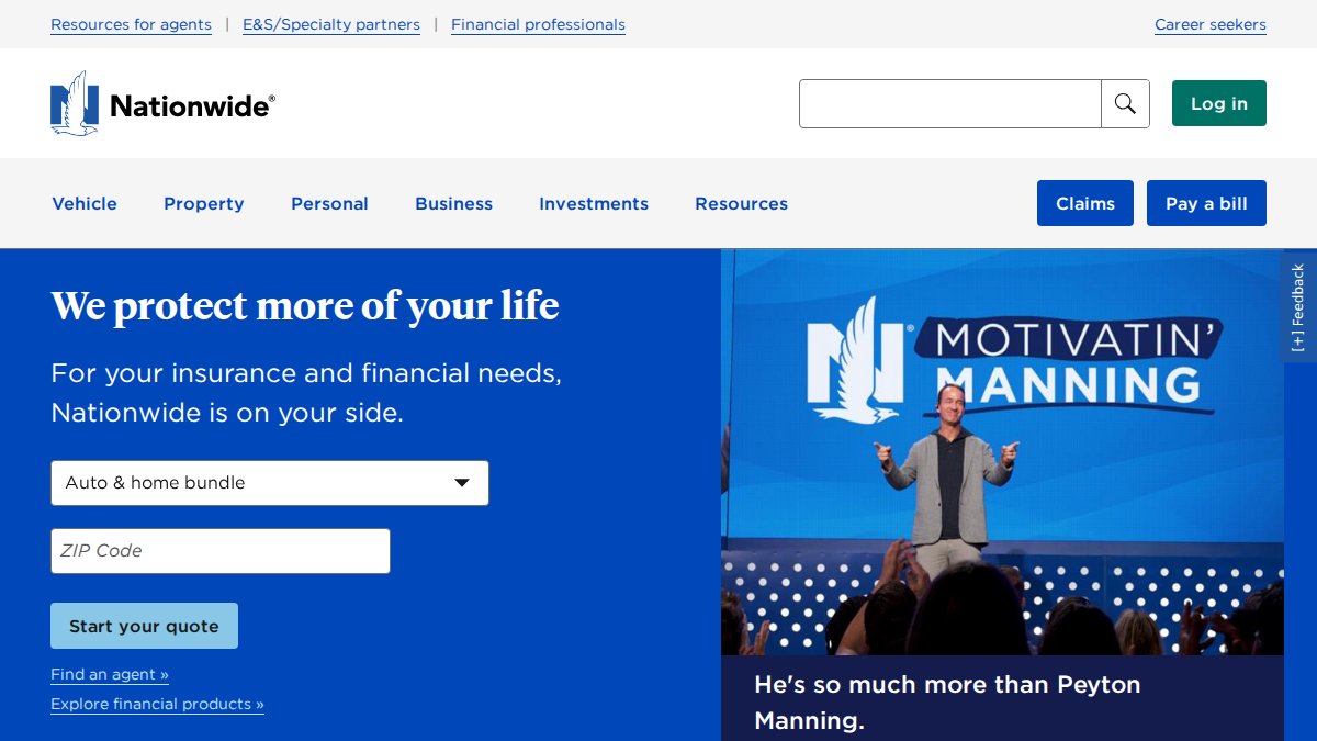Screenshot of nationwide.com interface