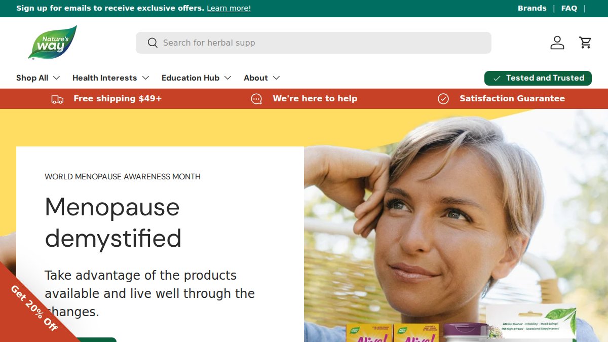 Screenshot of naturesway.com interface