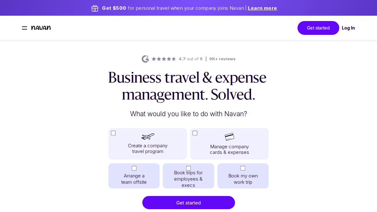 Screenshot of navan.com interface