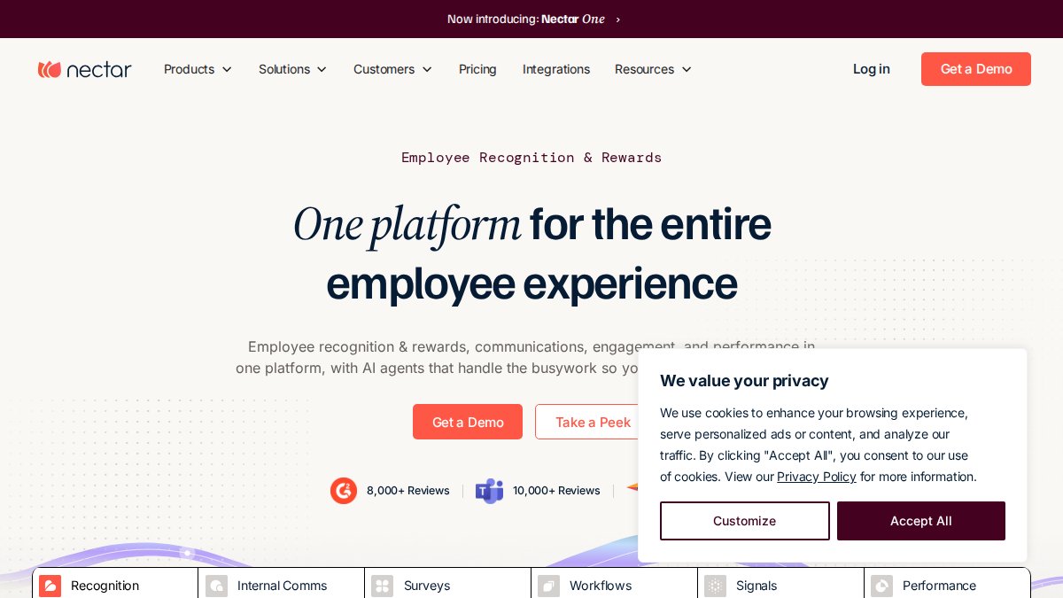 Screenshot of nectarhr.com interface