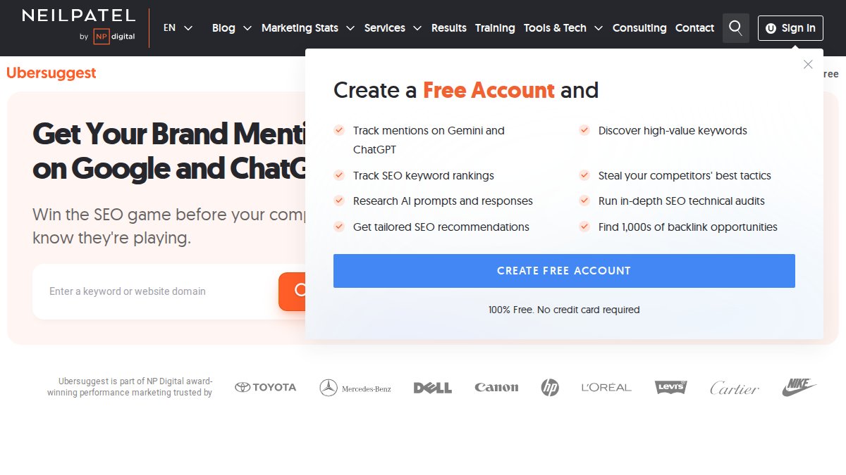 Screenshot of Ubersuggest page on neilpatel.com