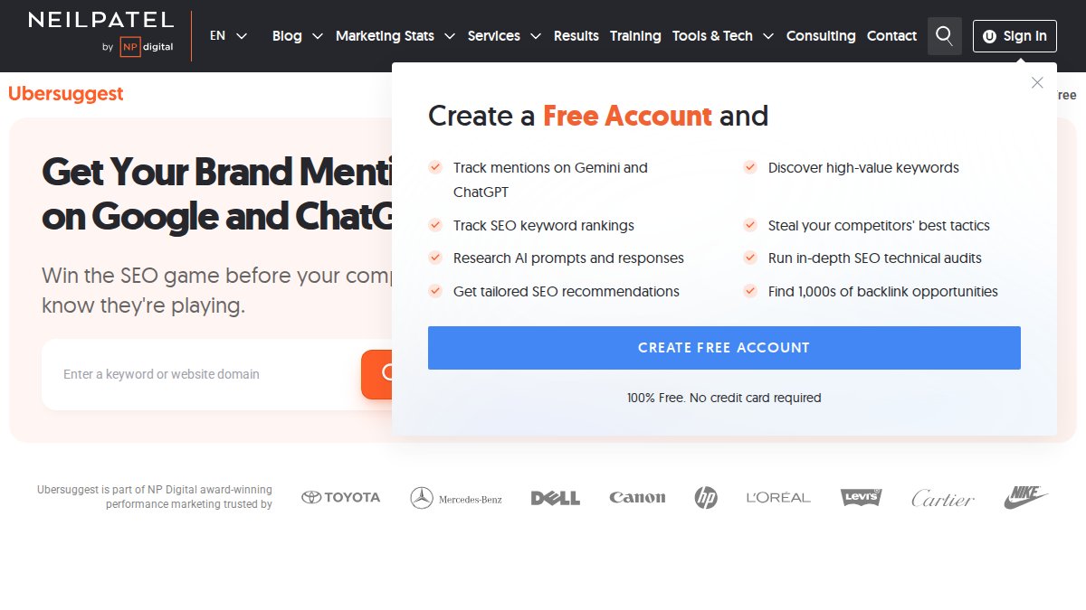 Screenshot of Ubersuggest page on neilpatel.com