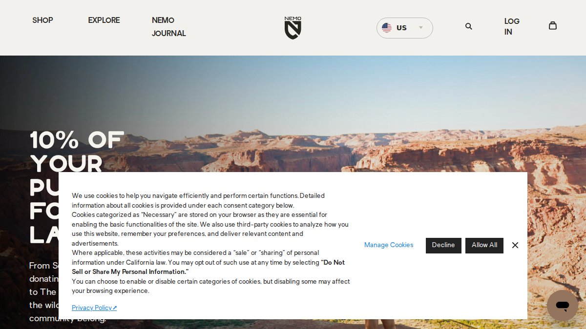 Screenshot of nemoequipment.com interface