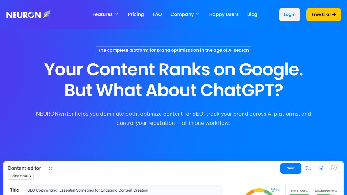 Screenshot of neuronwriter.com interface