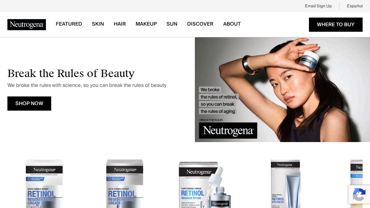 Screenshot of neutrogena.com interface