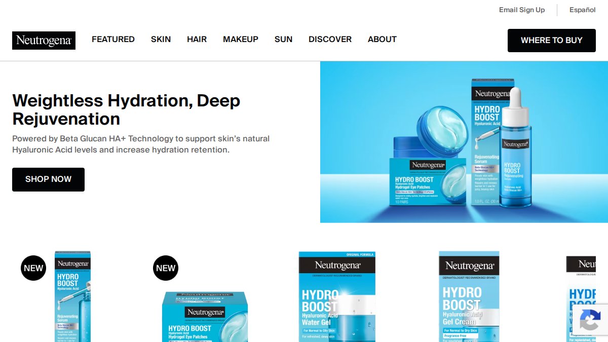 Screenshot of neutrogena.com interface