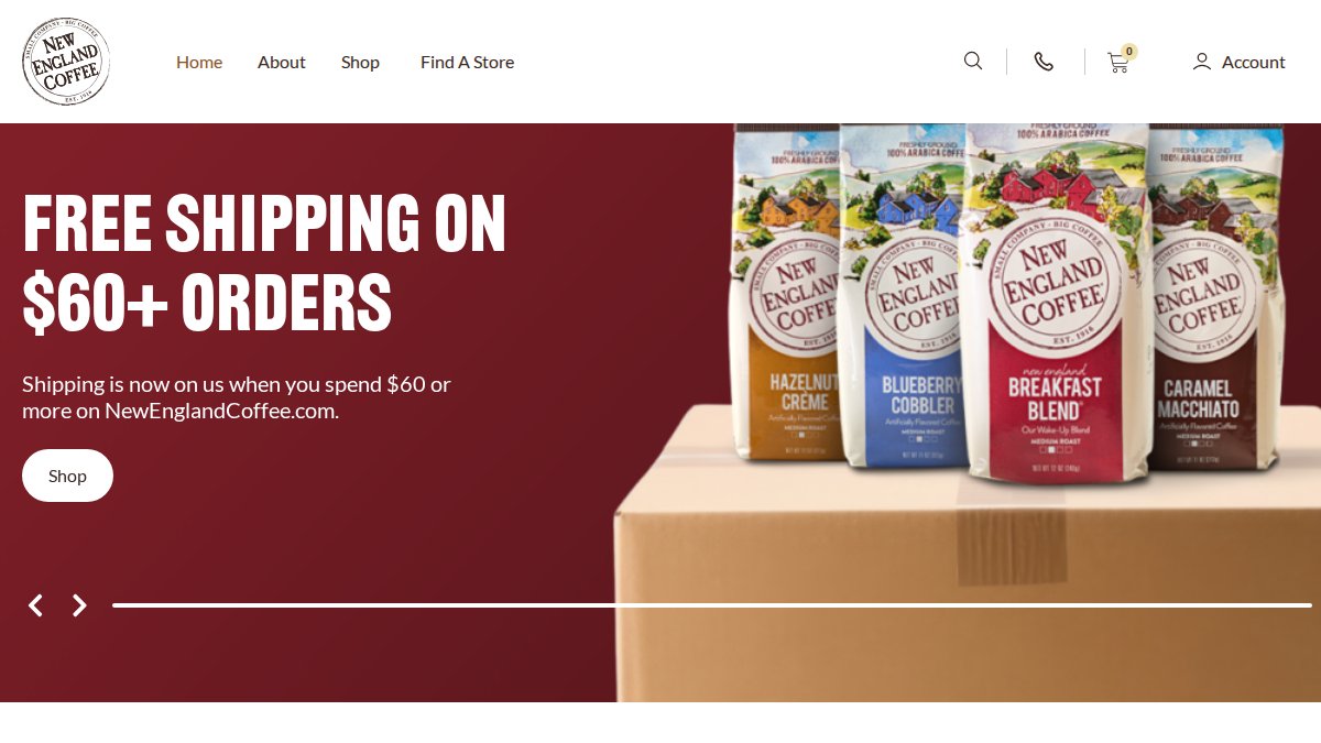 Screenshot of newenglandcoffee.com interface