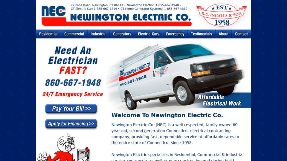 Screenshot of newingtonelectric.com interface