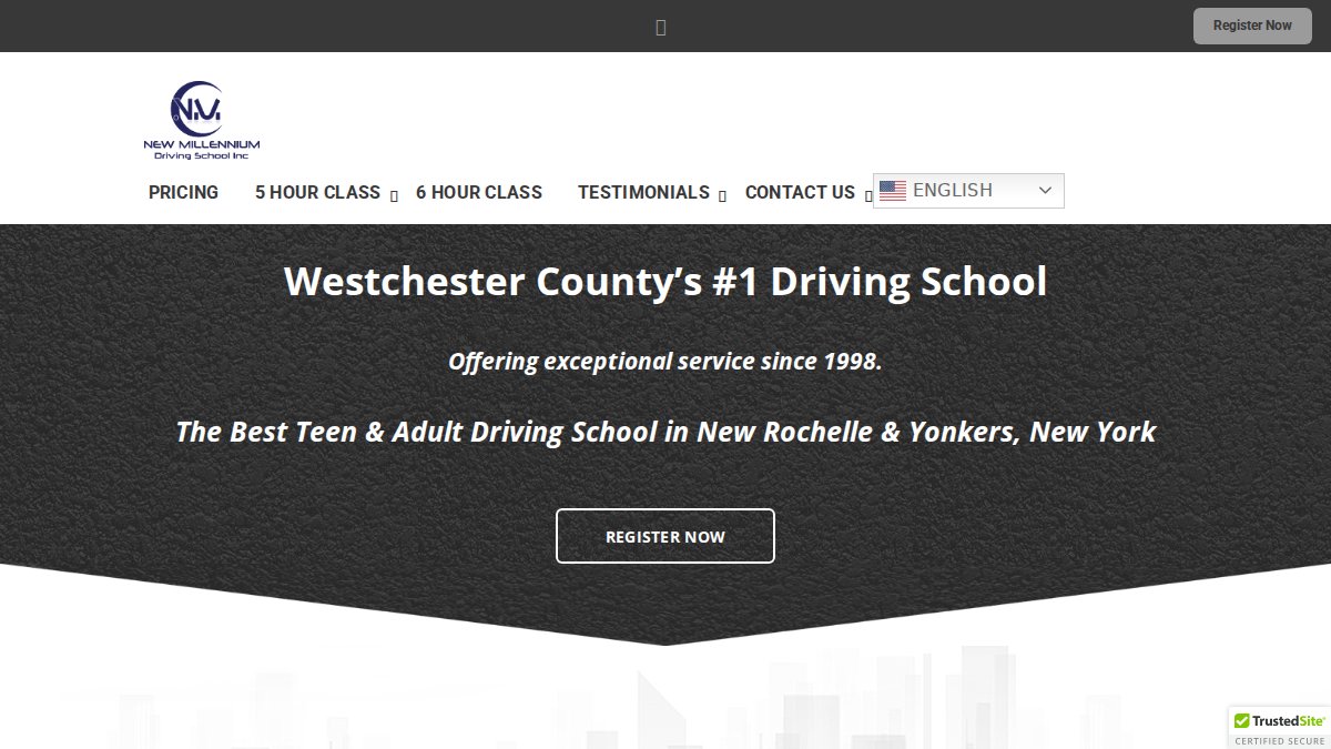 Screenshot of newmillenniumdrivingschool.com interface