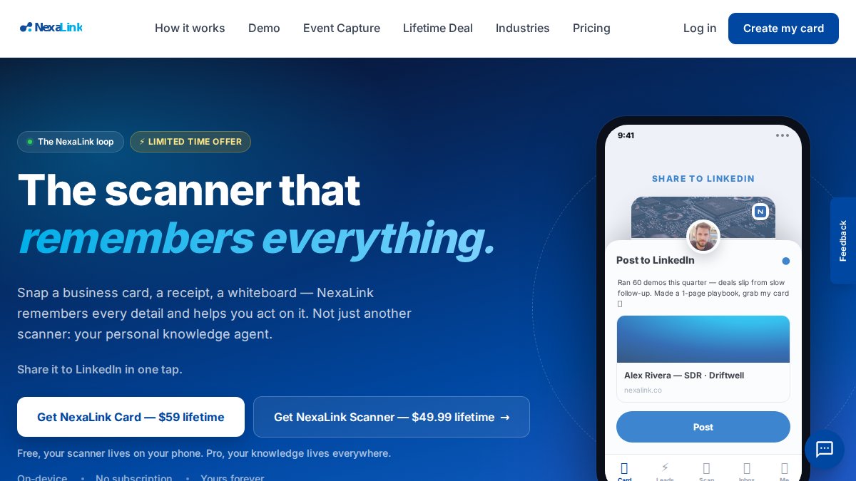 Screenshot of nexalink.co interface