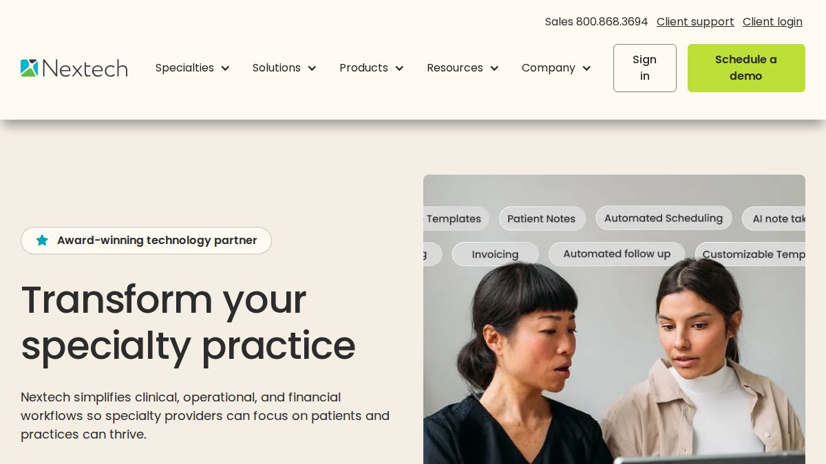 Screenshot of nextech.com interface