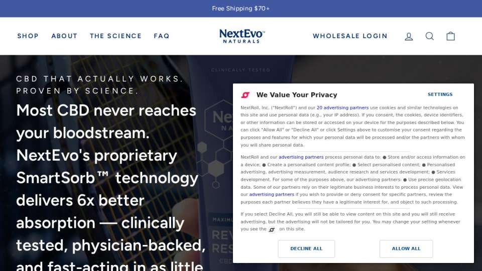 Screenshot of nextevo.com interface