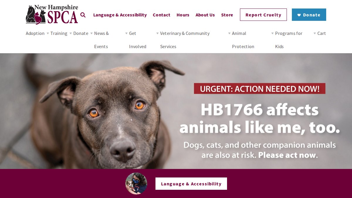 Screenshot of nhspca.org interface