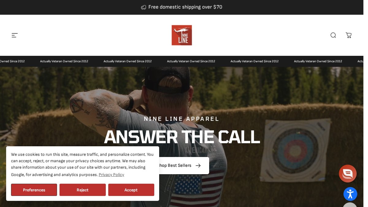 Screenshot of ninelineapparel.com interface